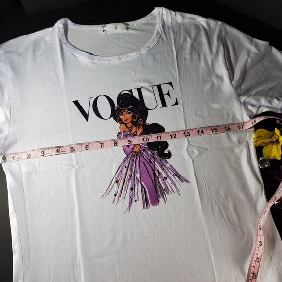 Jasmine Princess Blouse Top Aladdin Short Sleeve Knit Graphic Tee Shirt - Picture 3 of 9
